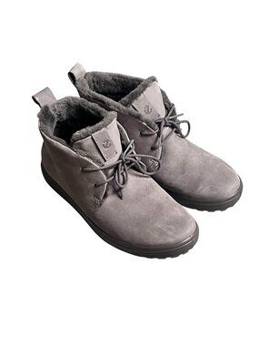 ECCO Shoes Womens Size 8.5 Gray Nubuck Faux Fur Lined Ankle Boots Hydromax